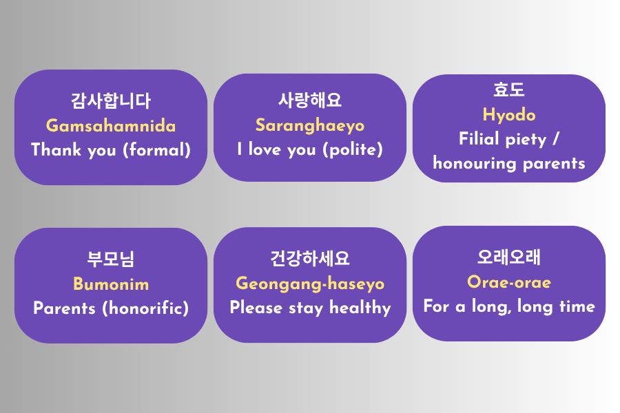 Korean vocabulary for parents' day